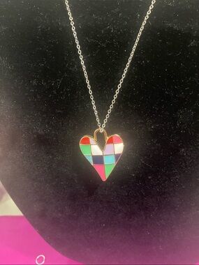 Multicolor Mosaic Heart Pendant Necklace - Women's Jewelry